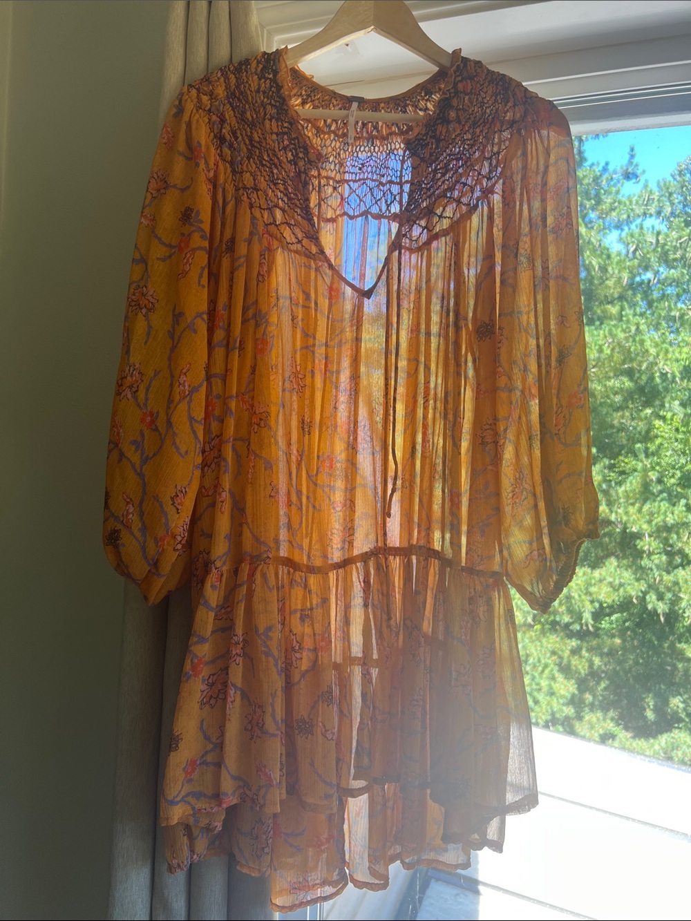 Free People Yellow Floral Sheer Tunic